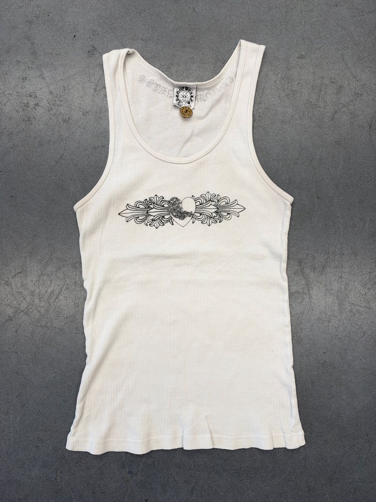 VINTAGE CHROME HEARTS FLORAL CROSS HEART TANK TOP