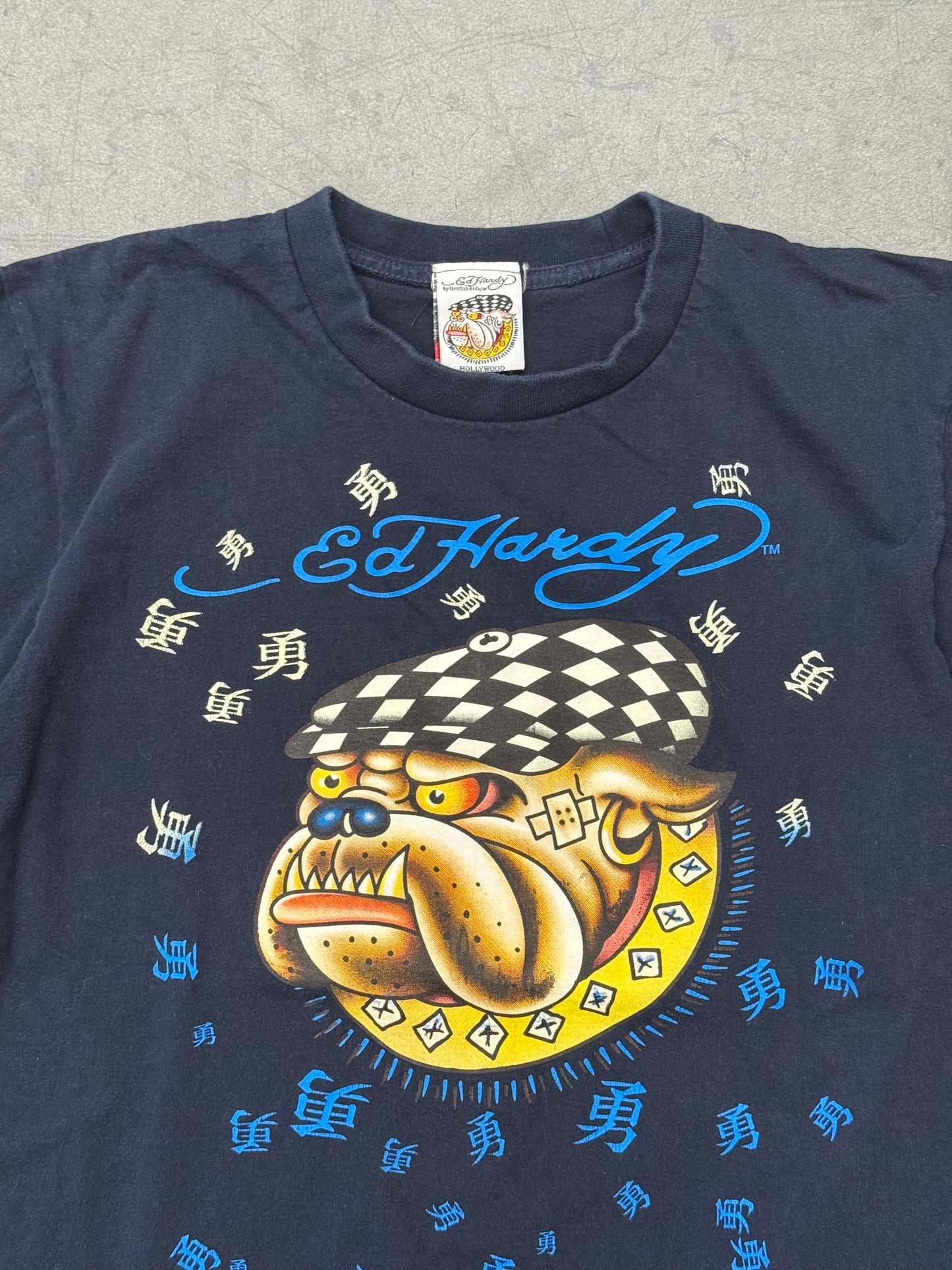 Y2K ED HARDY BIG FACE BULLDOG TEE (ED HARDY HOLLYWOOD TAG)