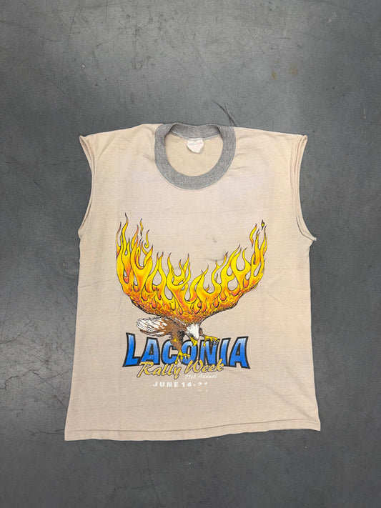 1998 LACONIA, NEW HAMPSHIRE 75TH ANNUAL RALLY WEEK CUTOFF TEE (FADED FLAG TAG)