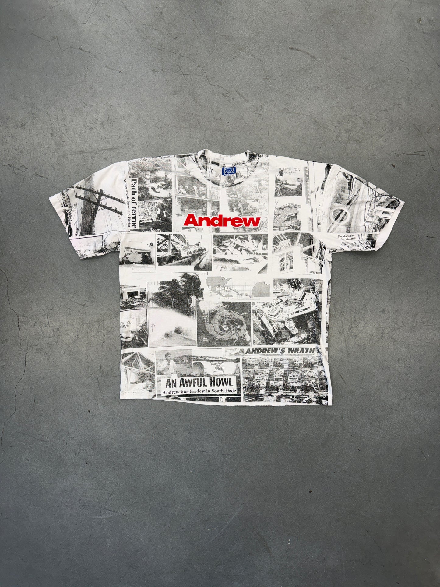ANDREW HURRICANE ANDREW NEWSPAPER CLIPS AND PICTURES AOP TEE