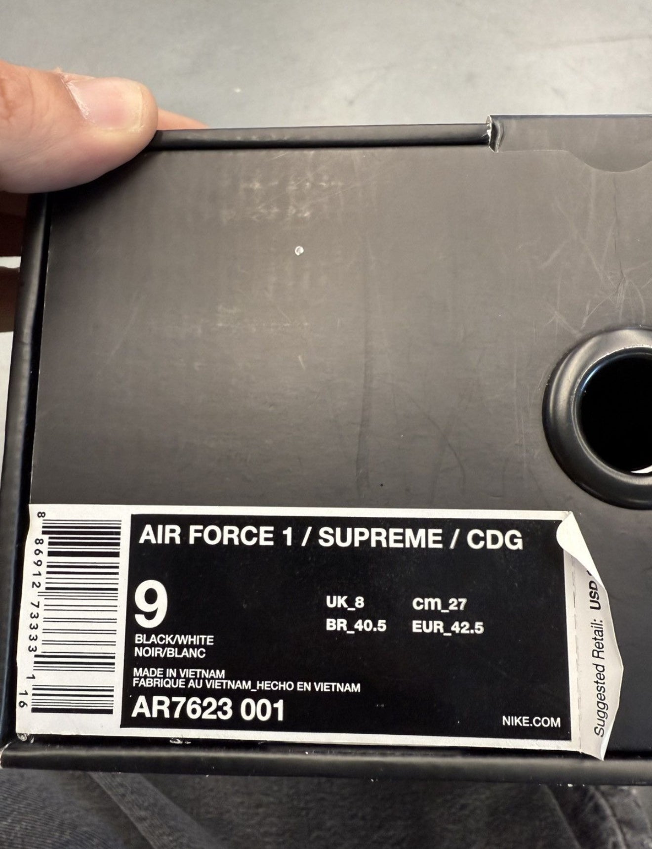 2018 SIZE 9 SUPREME CDG NIKE AIR FORCE 1 COMMES DES GARCONS (PRE-OWNED WITH BOX)