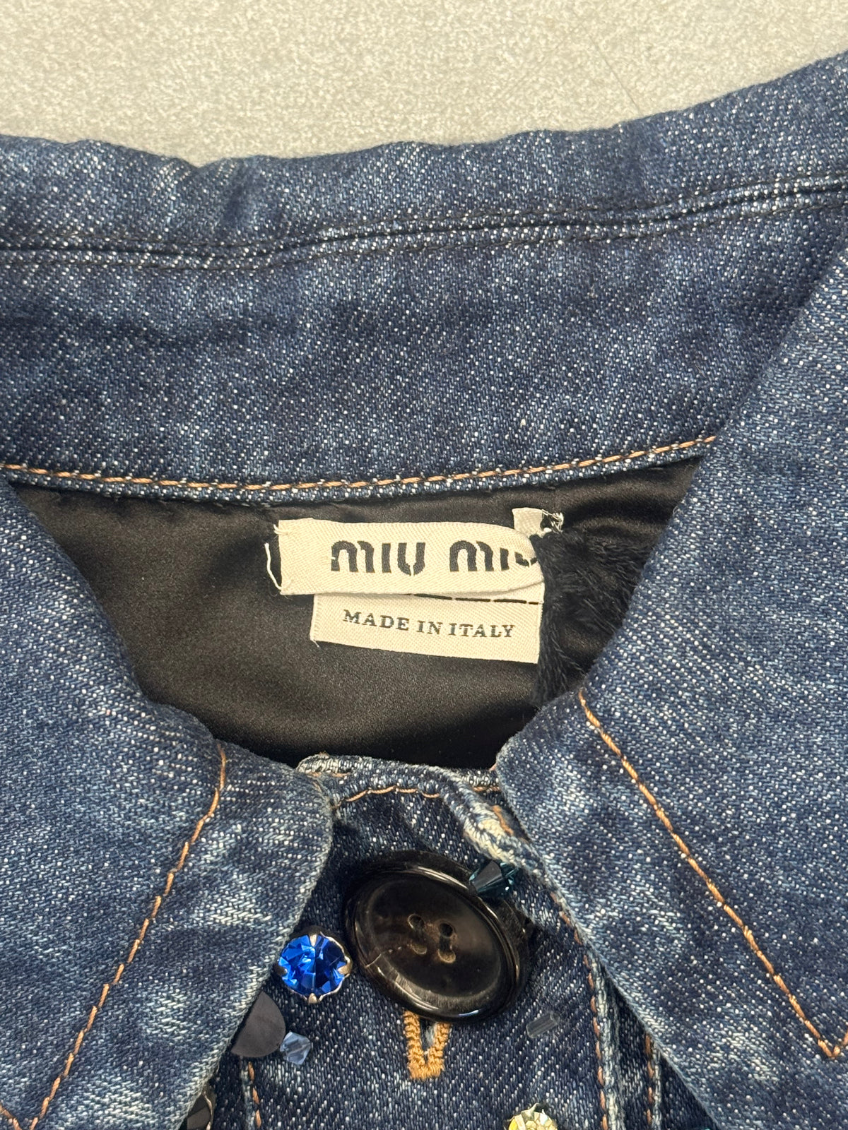 2014 MIU MIU EMBELLISHED CROPPED DENIM JACKET