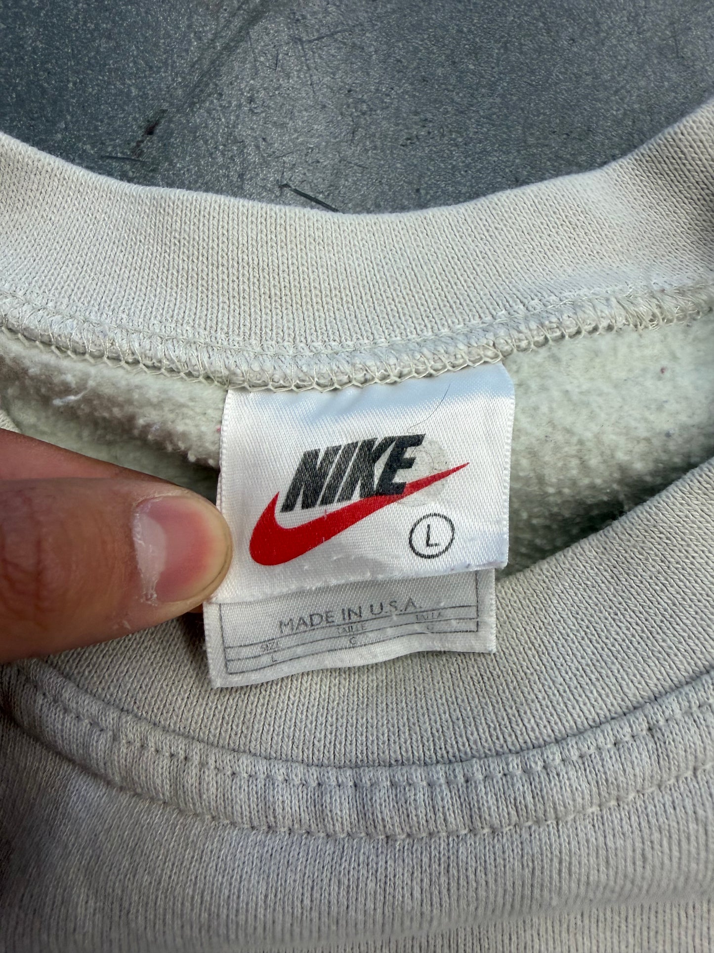 90S NIKE SIDE SWOOSH CREWNECK - MARSHMALLOW (NIKE RED SWOOSH TAG)