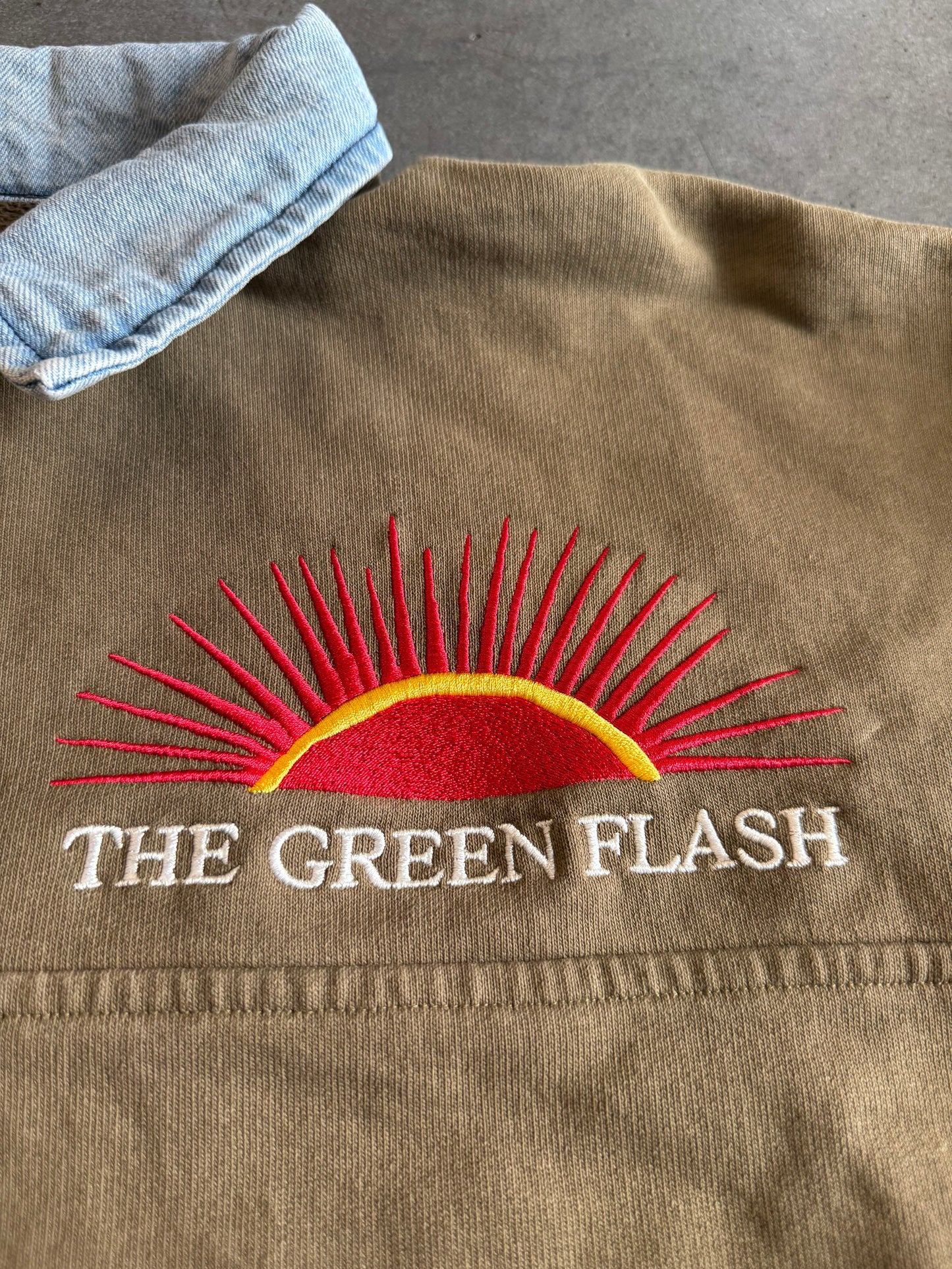 FW22 CACTUS PLANT FLEA MARKET THE GREEN FLASH DENIM COLLARED HALF-ZIP SWEATER