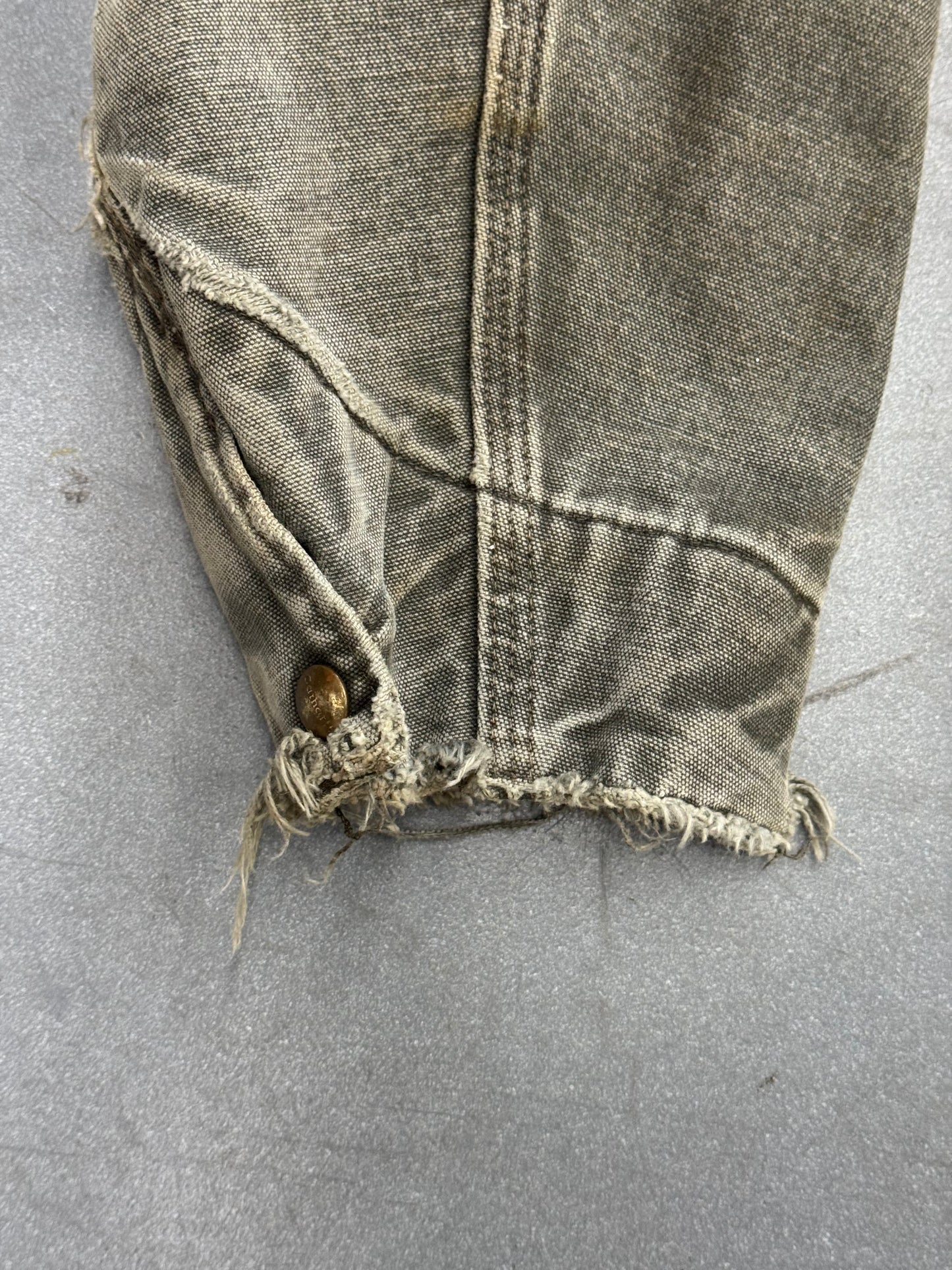 90S CARHARTT PLAID-LINED ZIP-UP CANVAS COLLARED WORK JACKET (J97MOS)