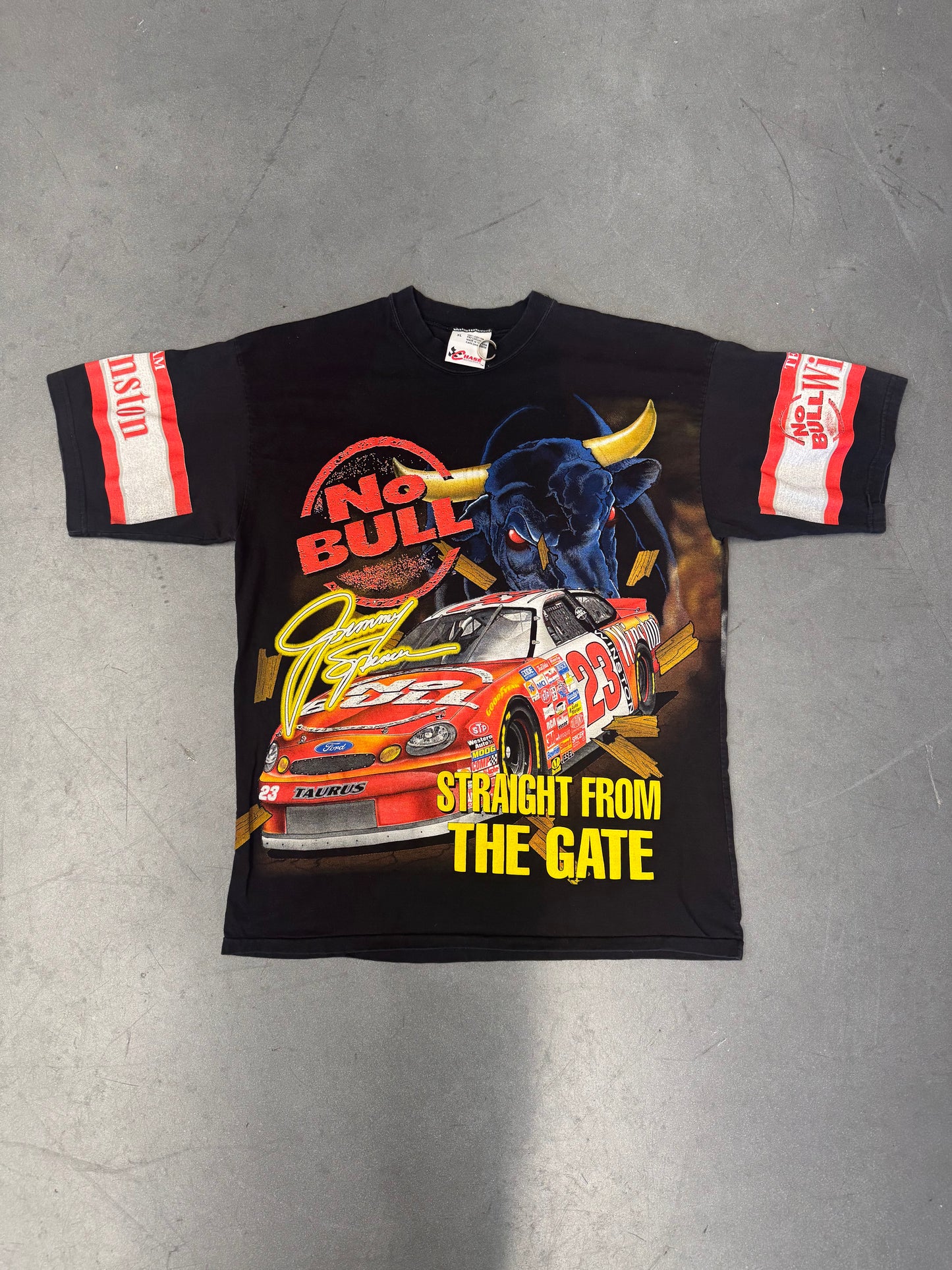 1998 NASCAR JIMMY SPENCER "NO BULL" AOP TEE (CHASE TAG)