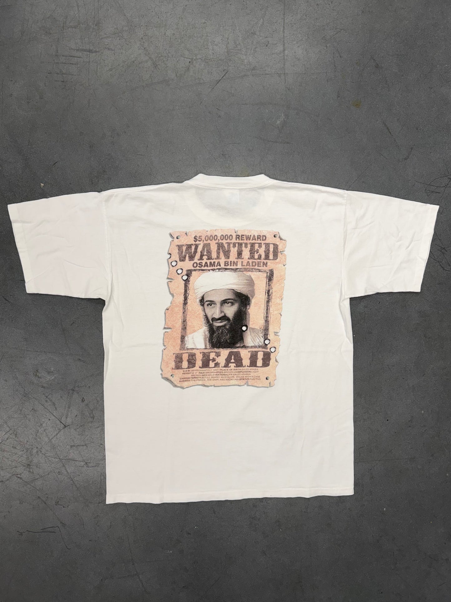 Y2K OSAMA BIN LADEN WANTED DEAD REWARD TEE (ALL SPORT TAG)