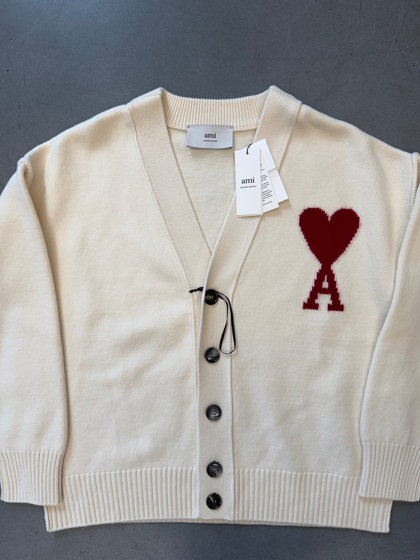 AMI PARIS MONOGRAM WOOL CARDIGAN - WHITE (M) (NWT)