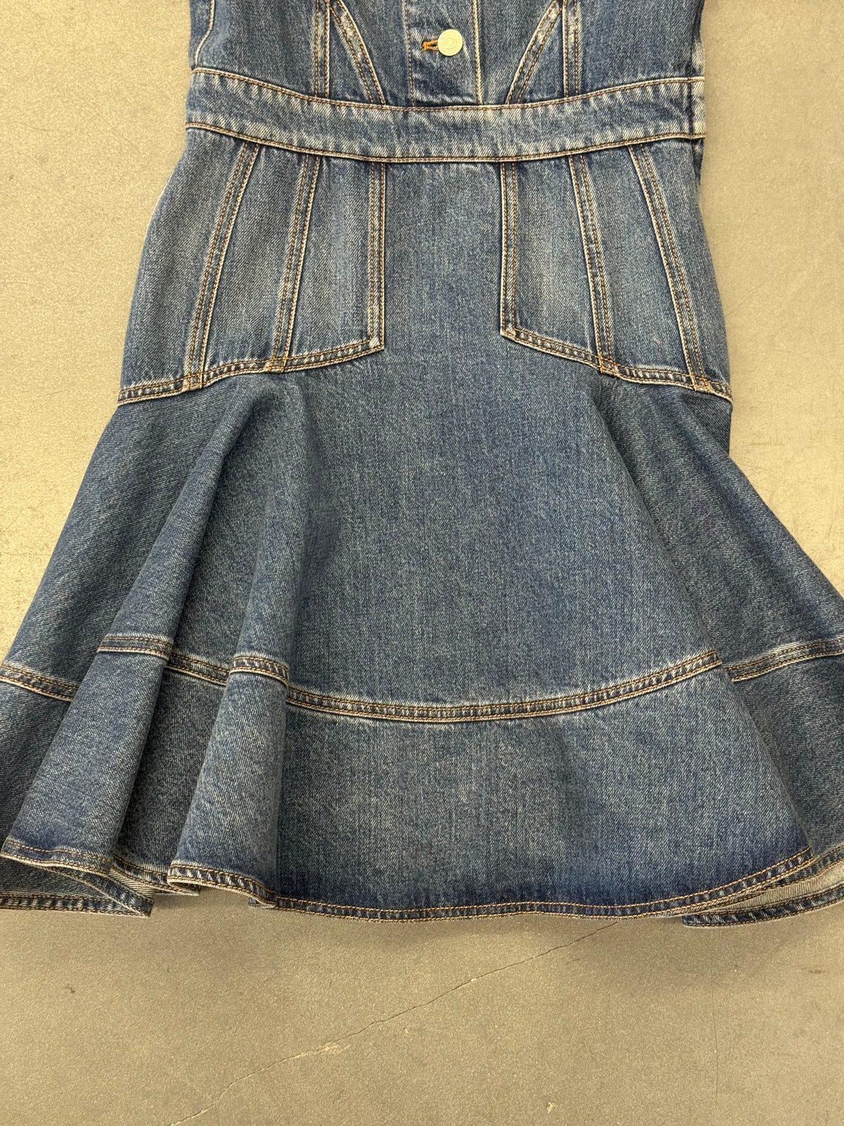 2021 ALEXANDER MCQUEEN OPEN NECK DENIM MINI DRESS