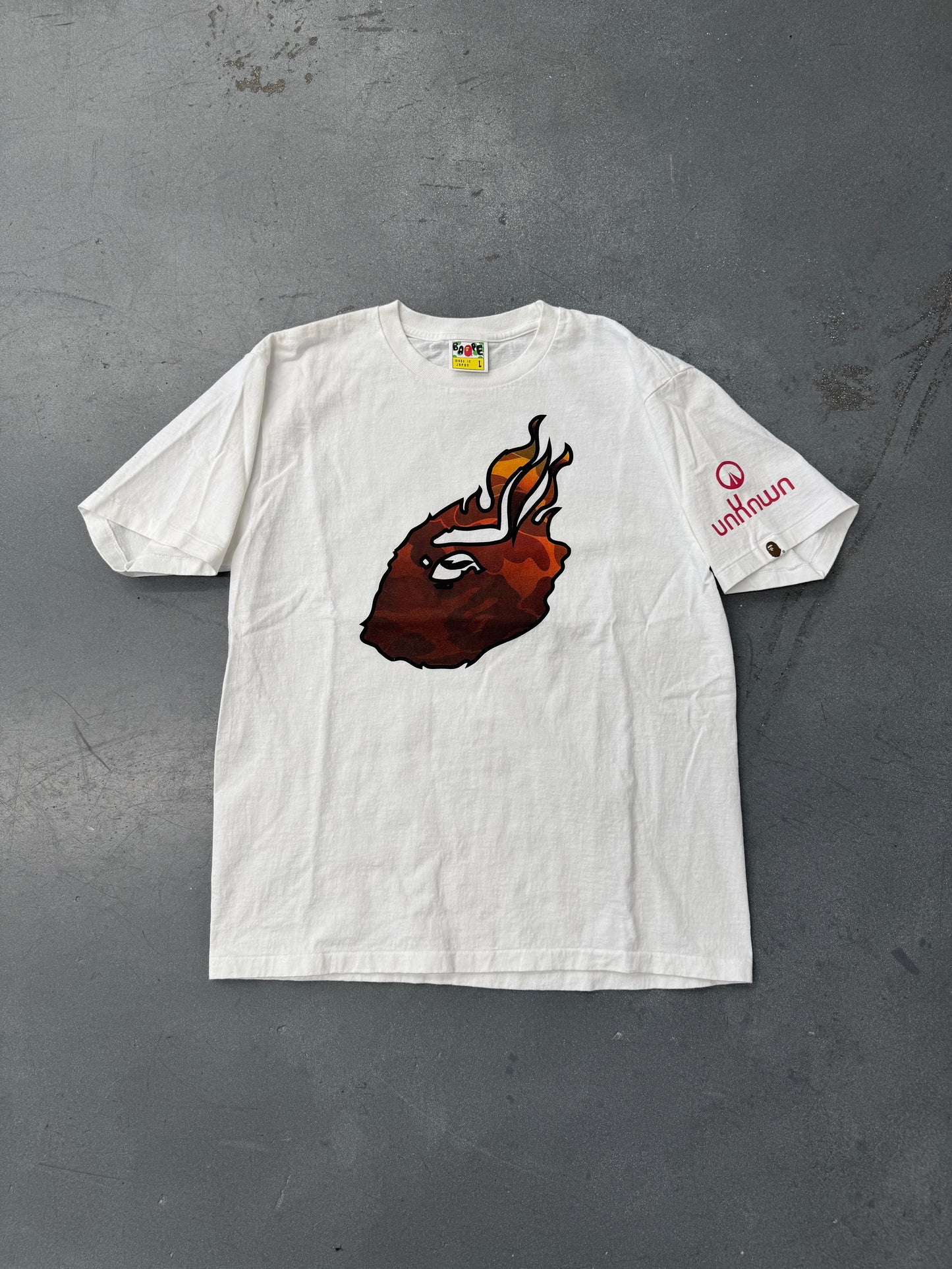 BAPE A BATHING APE X UNKNWN MIAMI HEAT FLAMING APE HEAD LEBRON JAMES #6 TEE
