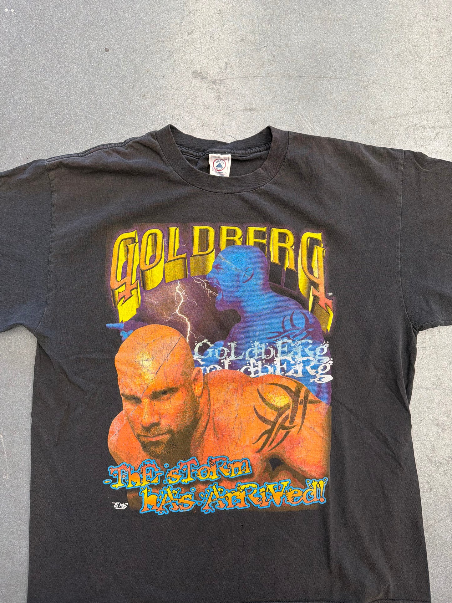 1999 WCW GOLDBERG THE STORM HAS ARRIVED TEE (DELTA TAG)