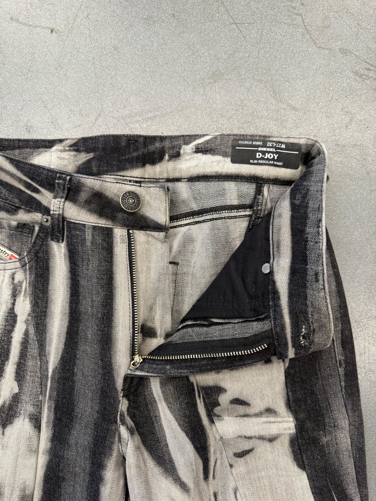 DIESEL INDUSTRY DENIM DIVISION ARCHIVAL COWHIDE LEATHER ABSTRACT PRINT PANTS