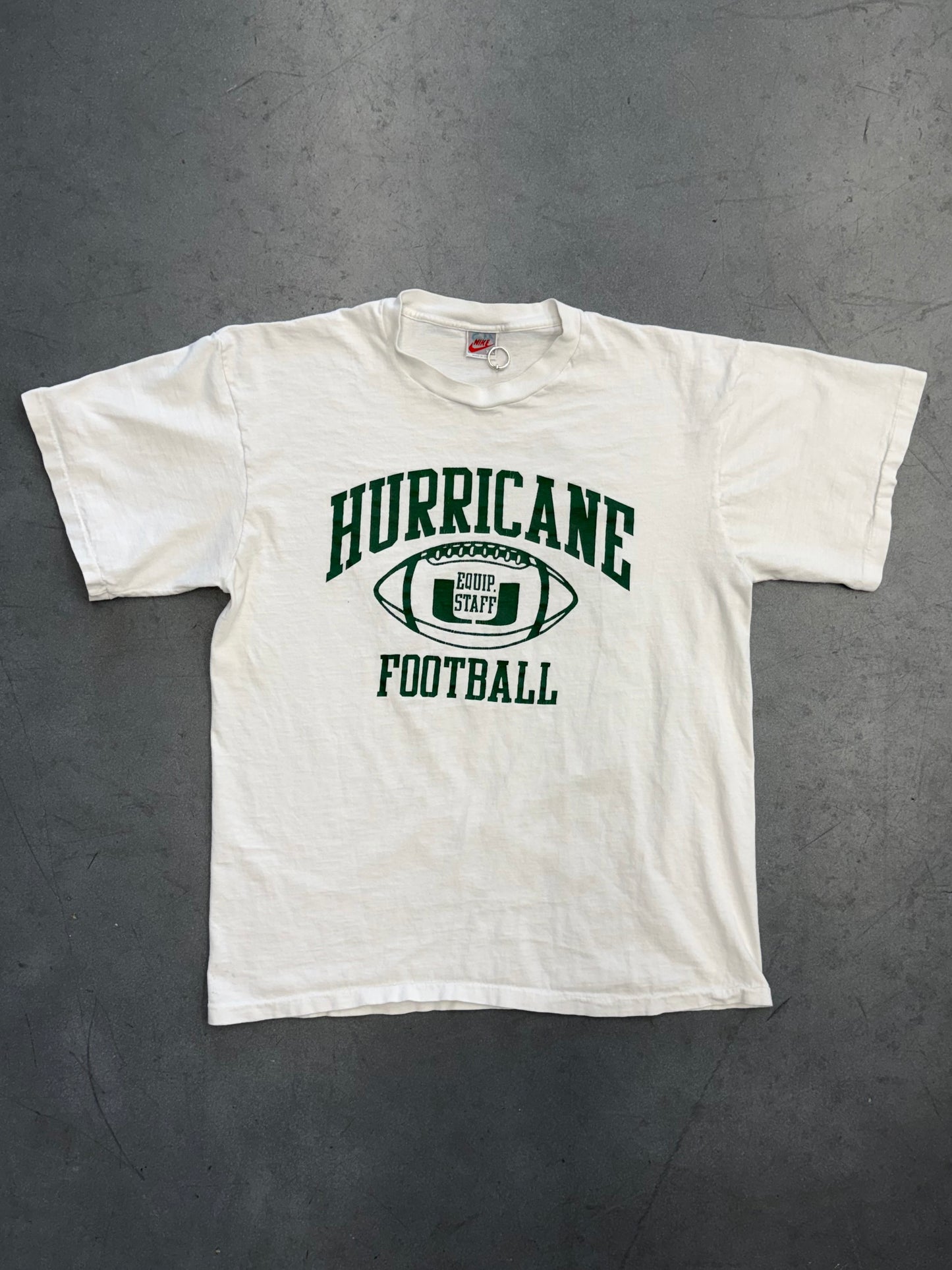 90S NIKE MIAMI HURRICANES FOOTBALL EQUIPMENT STAFF TEE (GREY NIKE TAG)