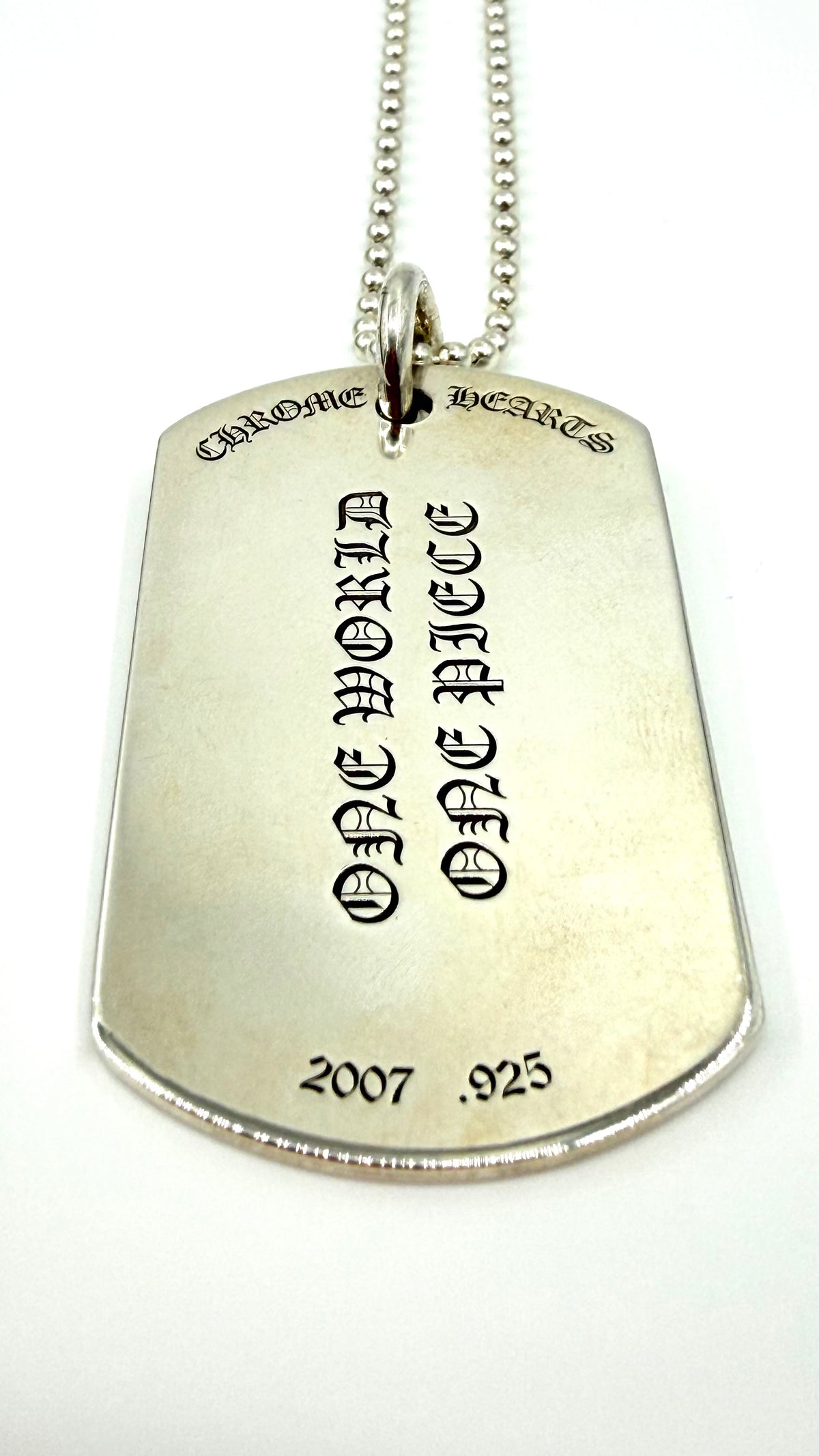CHROME HEARTS FLEUR SILVER DOG TAG WITH 30 INCH SILVER BALL CHAIN