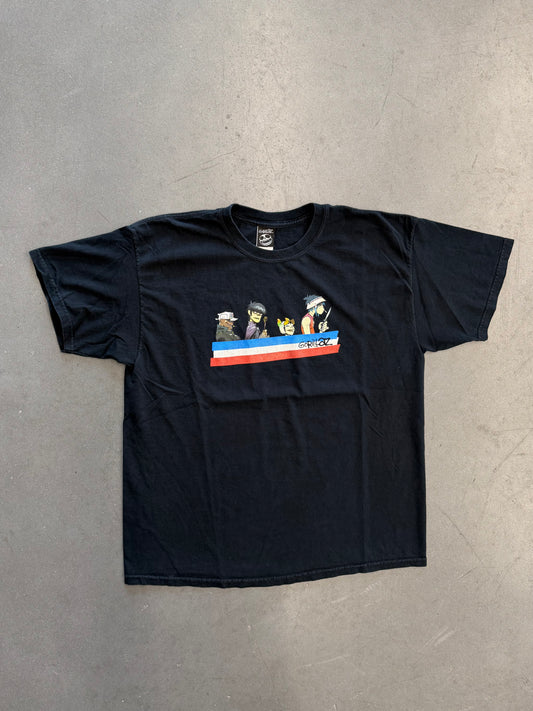 Y2K GORILLAZ STRIPED LOGO BAND MEMBERS TEE (GORILLAZ TAG)