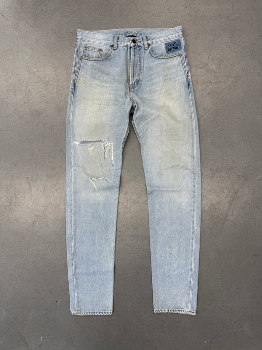 2017 SAINT LAURENT PARIS D03 M/SL-LW LIGHT INDIGO KNEE-CRASH JEANS NY ANTHONY VACCARELLO