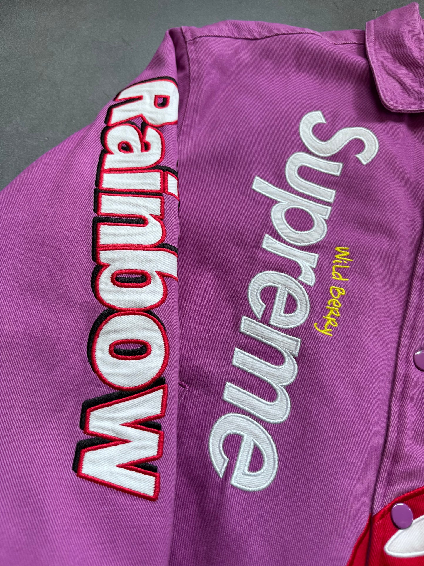 FW21 SUPREME SKITTLES MITCHELL & NESS VARSITY JACKET - PURPLE (M)