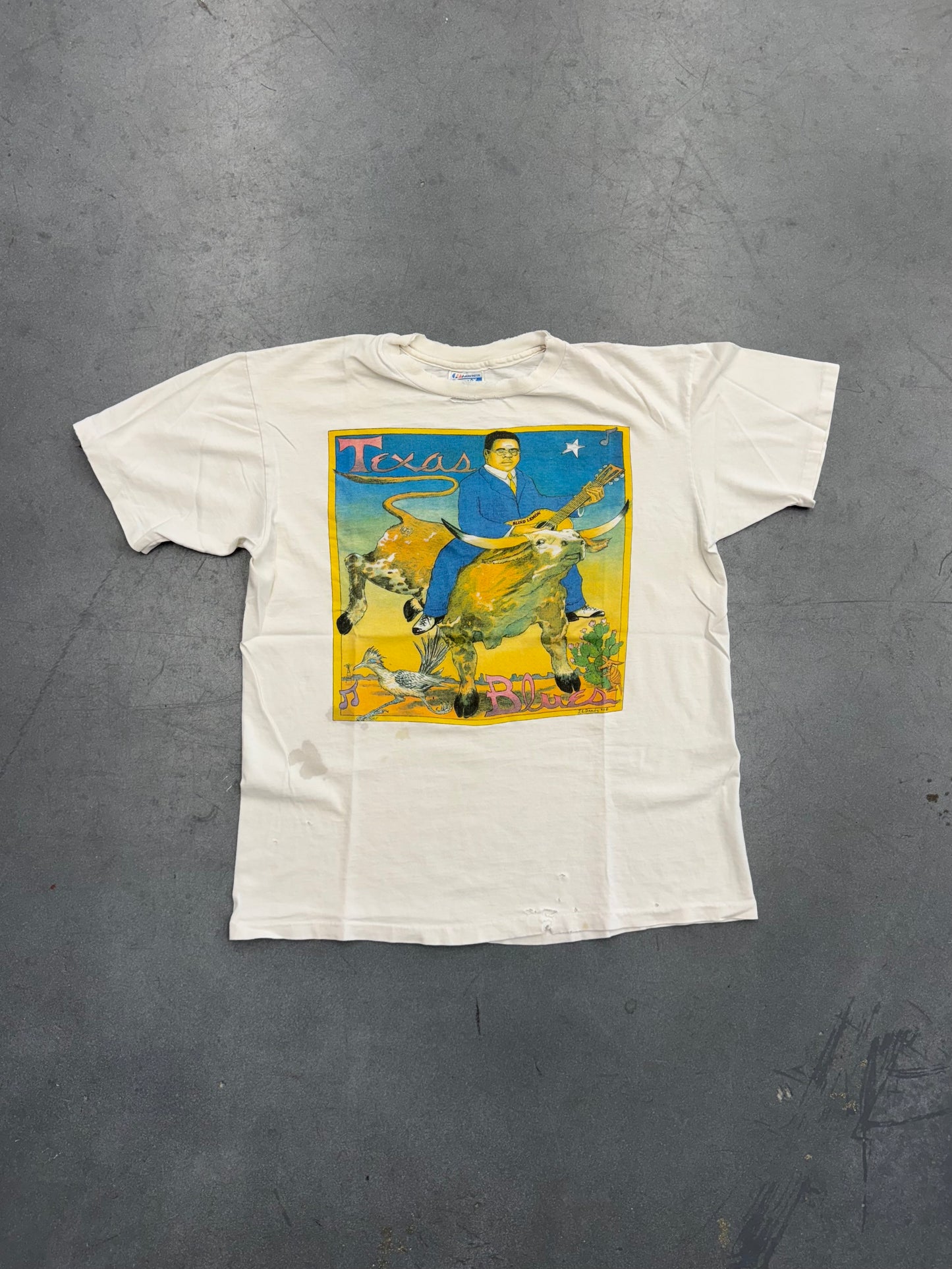 1990 J.E. BRADY TEXAS BLUES BLIND LEMON TEE (HANES BEEFY TAG)