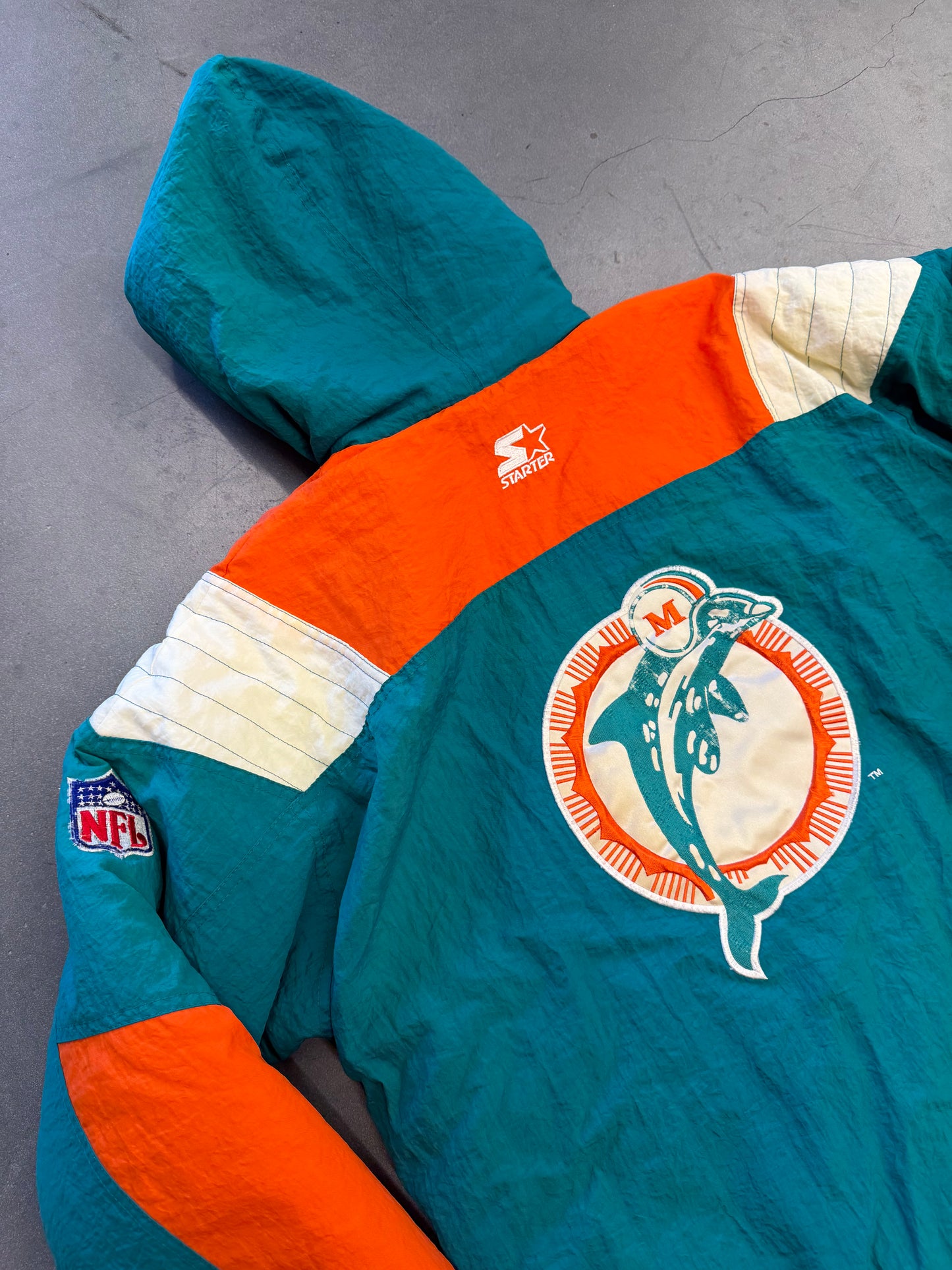 90S STARTER MIAMI DOLPHINS 1/4 ZIP PUFFER JACKET (STARTER PRO LINE TAG)