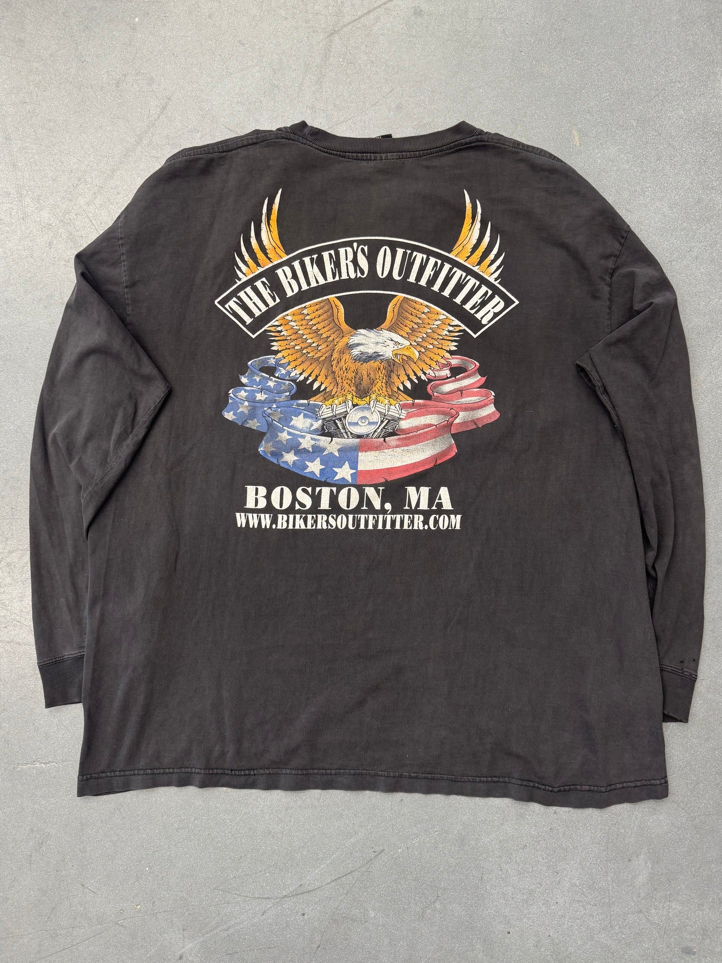 2003 CHOPPERS IRON CROSS FLAME LONGSLEEVE BOSTON, MA DISTRESSED TEE (LIGHTNING CLOTHING TAG)