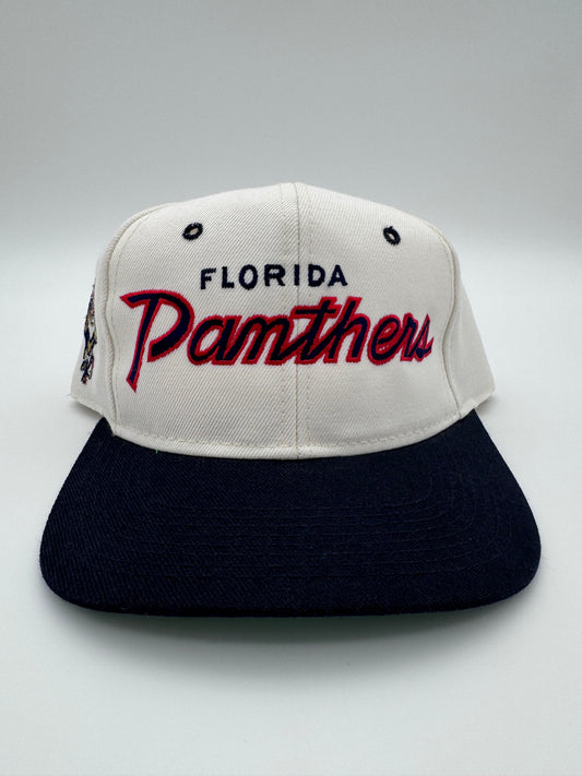 90S FLORIDA PANTHERS SCRIPT SPORTS SPECIALTIES SNAPBACK HAT WHITE