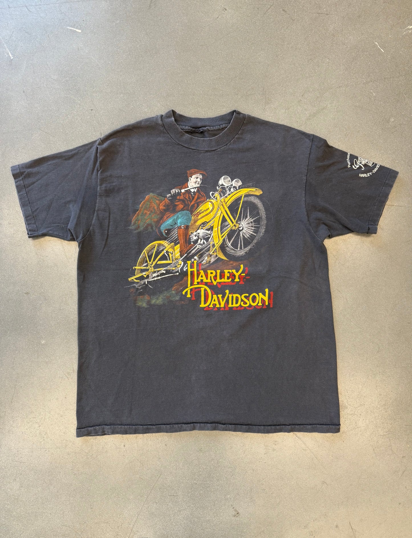 1987 HARLEY-DAVIDSON GUY ON CHOPPER WARRS LONDON ENGLAND TEE (PULLED TAG)