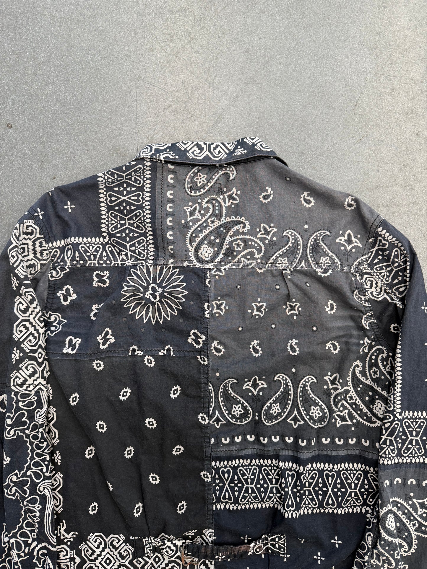 KAPITAL BLACK BANDANA-PRINT PATCHWORK COTTON BUTTON-UP LS SHIRT