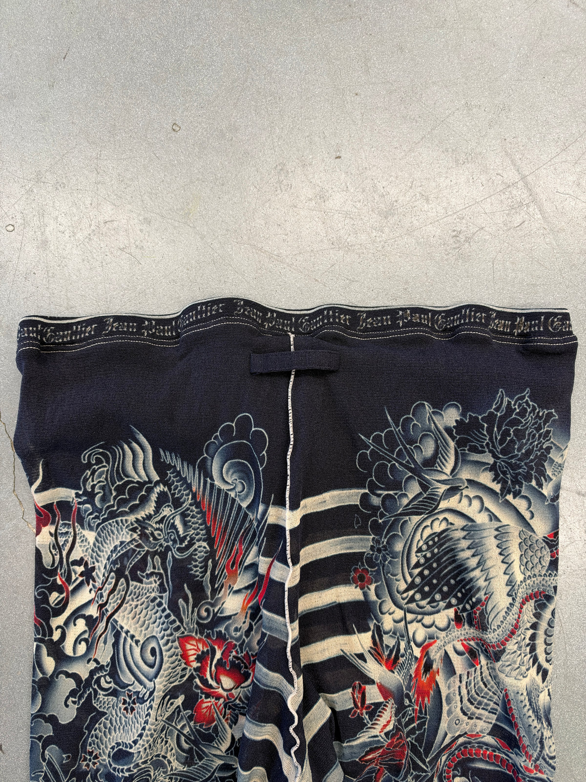 FW23 JEAN PAUL GAULTIER MARINIERE TATTOO FLARE PANTS - NAVY BLUE
