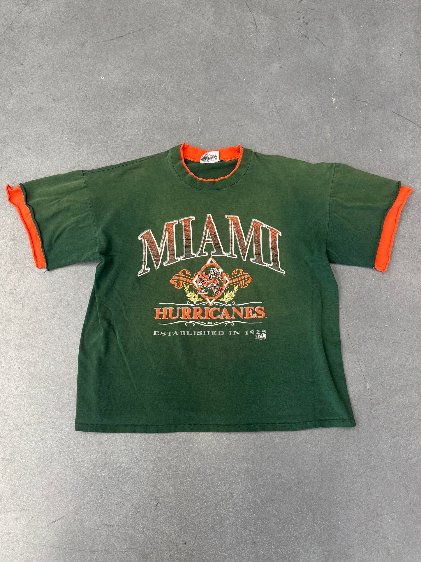 90S TEAM EDITION MIAMI HURRICANES "ESTABLISHED IN 1925" DOUBLE SLEEVE AND COLLAR TEE