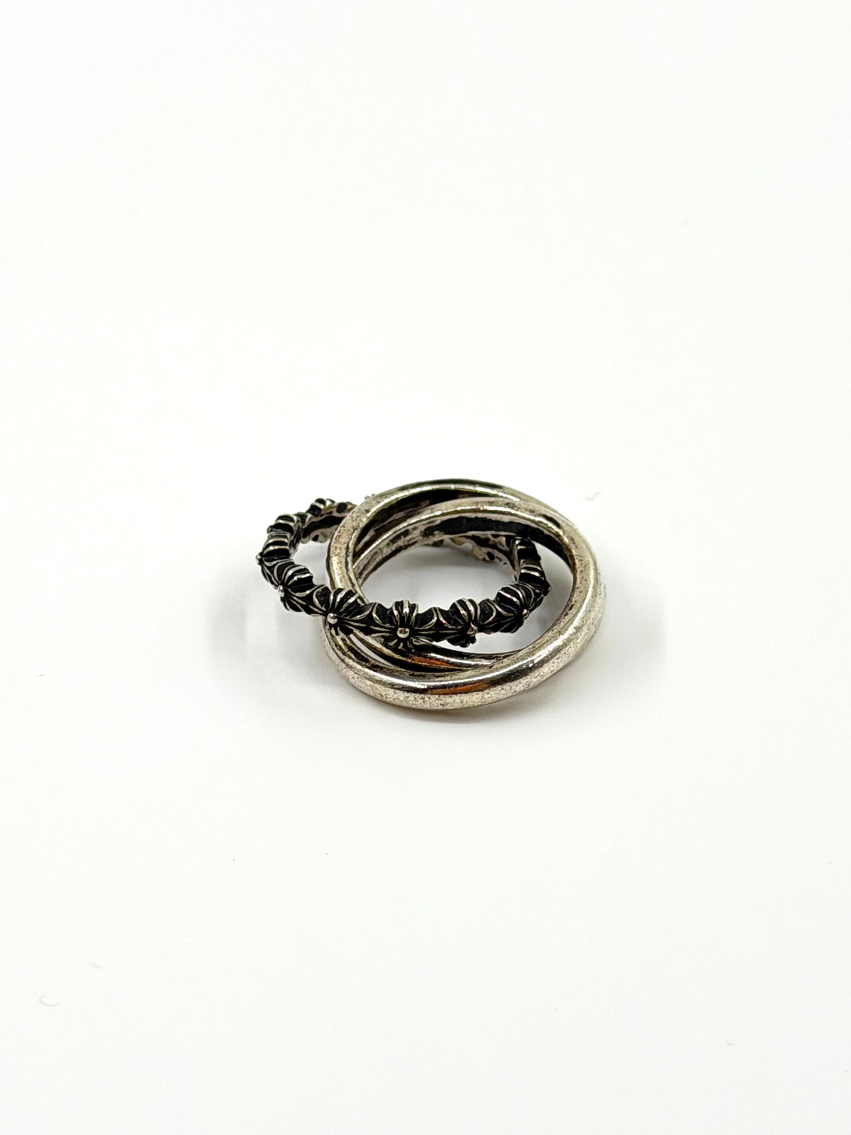 CHROME HEARTS TINY E CH PLUS TRIPLE INTERLOCKING SILVER BAND RING