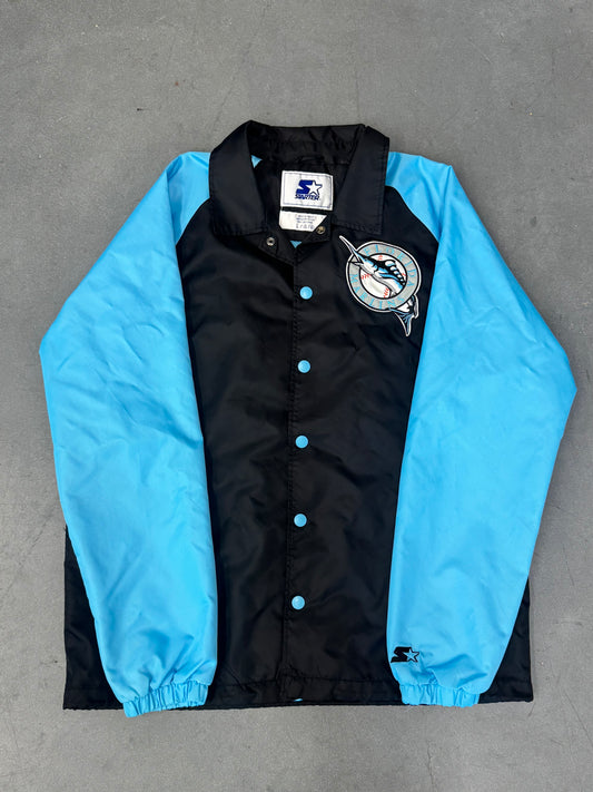 Y2K FLORIDA MARLINS STARTER SATIN JACKET - BLACK/LIGHT BLUE