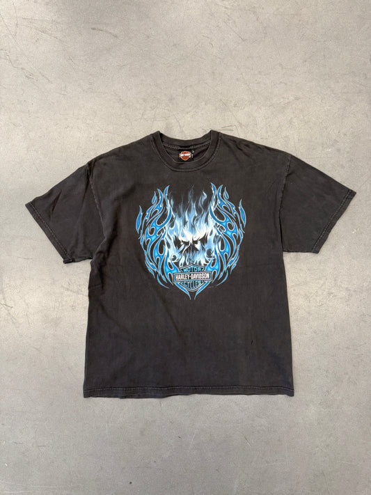 2002 HARLEY-DAVIDSON DUDLEY PERKINS CO. SAN FRANCISCO BLUE/PURPLE FLAMES TEE