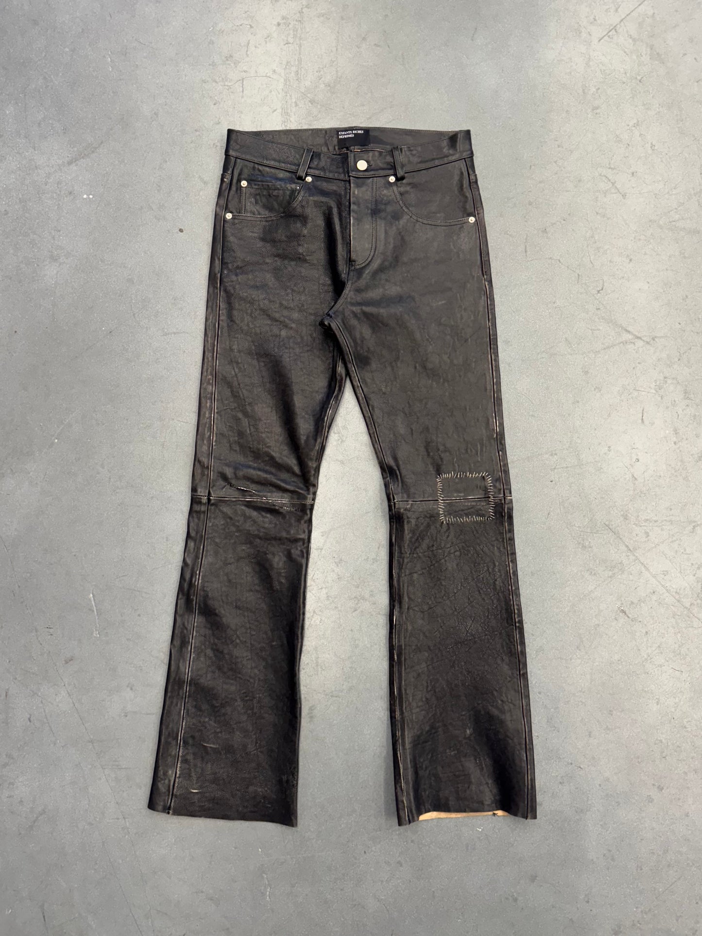 ENFANTS RICHES DEPRIMES ERD CRUST REPAIRED LEATHER FLARE JEANS - NWT