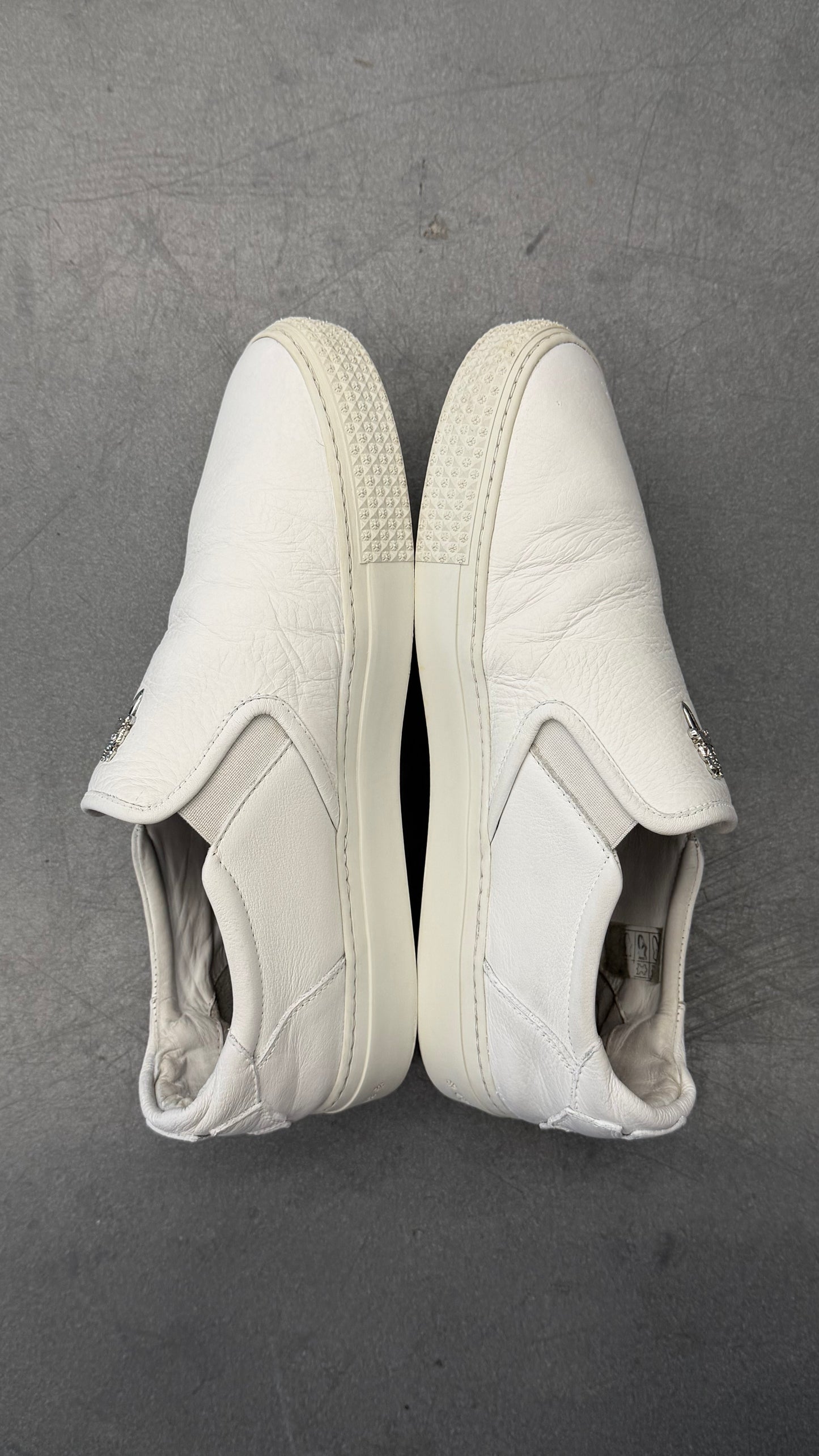 CHROME HEARTS DAGGER SLIP ON WHITE LEATHER SHOES
