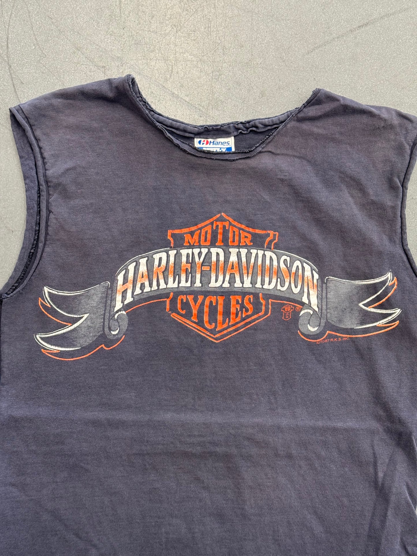 1987 HARLEY-DAVIDSON FT. LADUERDALE FLORIDA CUT-OFF TEE (HANES BEEFY TAG)