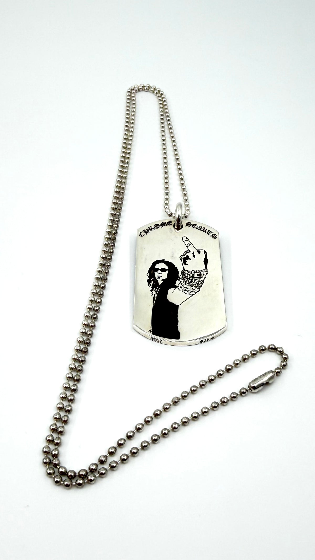 CHROME HEARTS RS FU VERTICAL AMERICAN FLAG SILVER DOG TAG WITH 30 INCH SILVER BALL CHAIN (NEW)