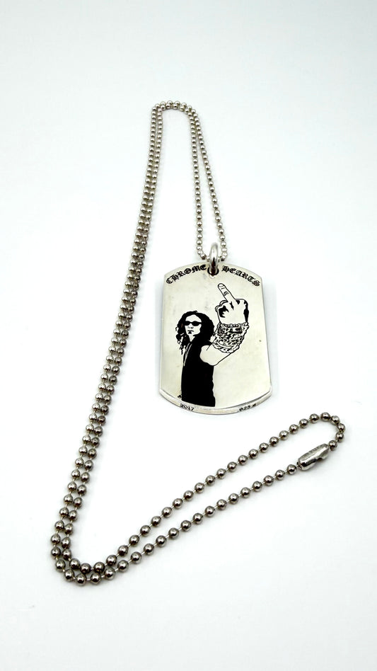 CHROME HEARTS RS FU VERTICAL AMERICAN FLAG SILVER DOG TAG WITH 30 INCH SILVER BALL CHAIN (NEW)