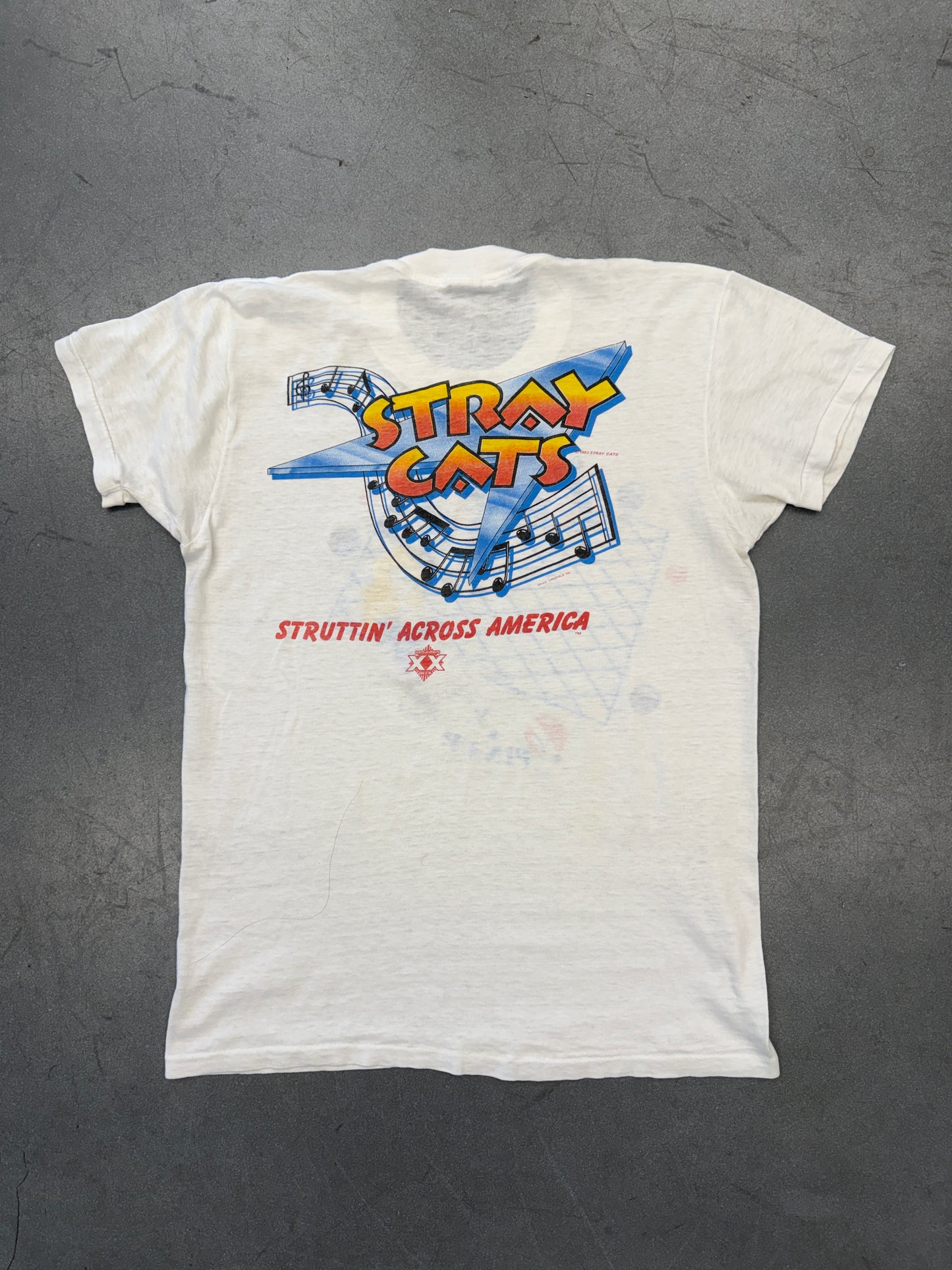 1983 STRAY CATS PIN-UP STRUTTIN ACROSS AMERICA TEE (DEVKIT TAG)