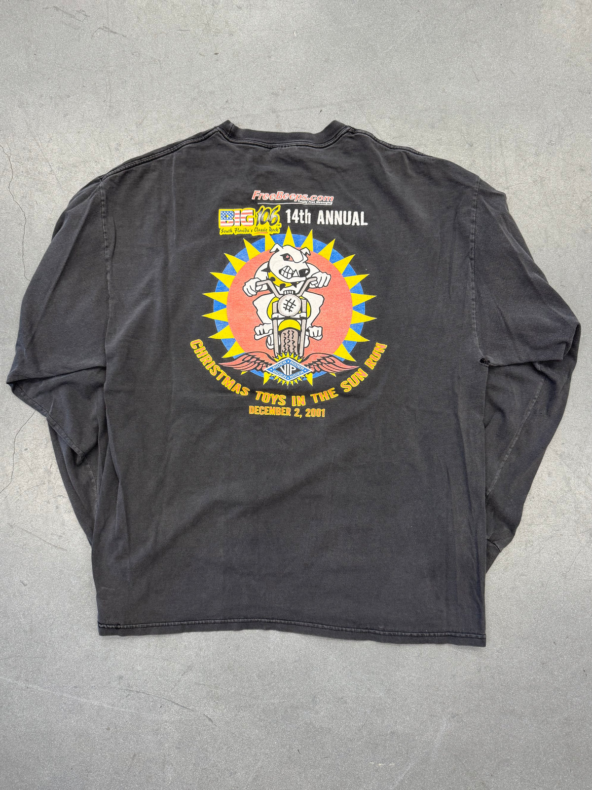 2001 BIG 106 SOUTH FLORIDA'S CLASSIC ROCK 14TH ANNUAL CHRISTMAS TOY DRIVE FLAME LONG SLEEVE TEE (HANES TAG)