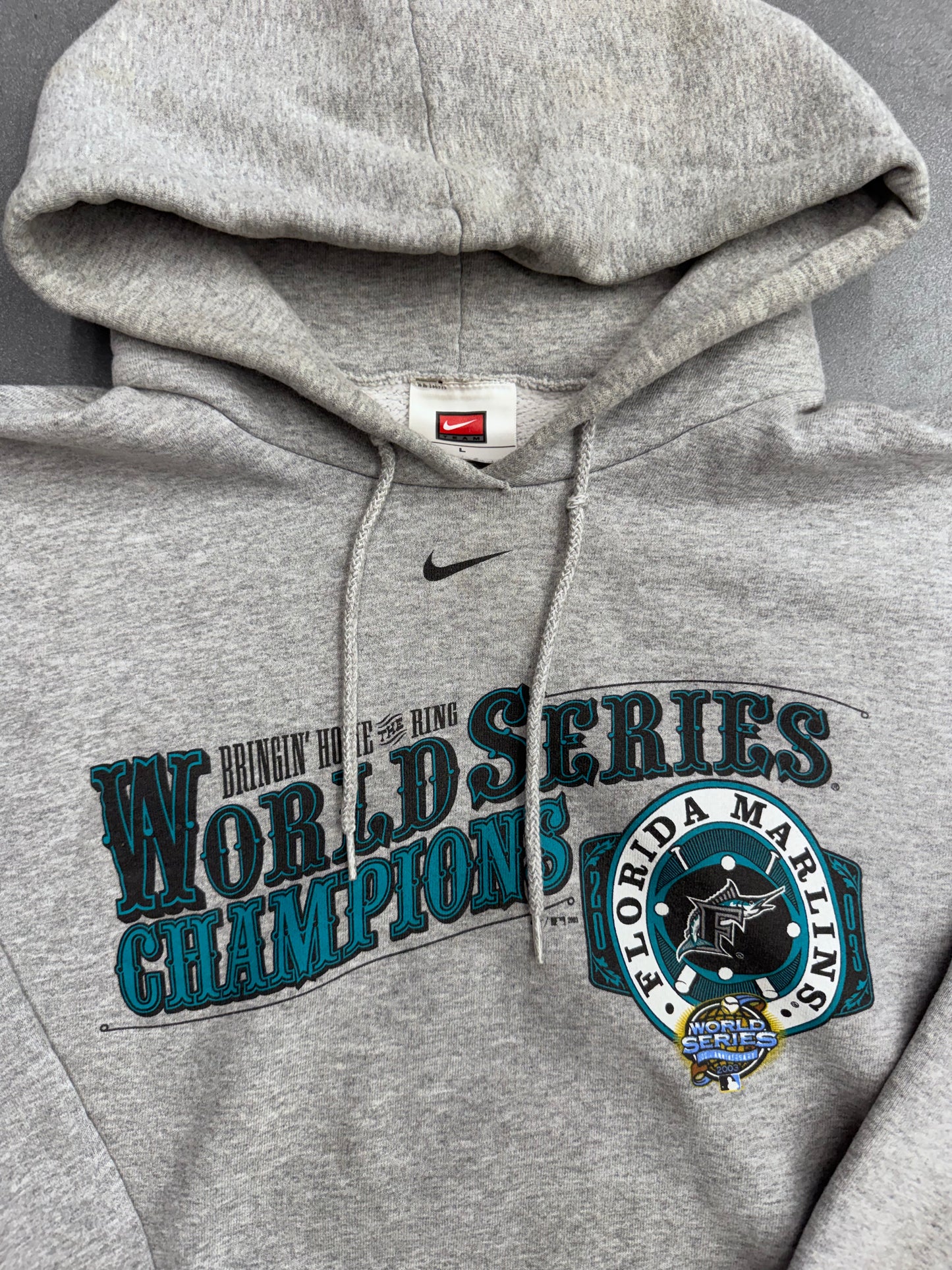 2003 NIKE FLORIDA MARLINS WORLD SERIES CHAMPIONS CENTER SWOOSH HOODIE (NIKE TEAM TAG)