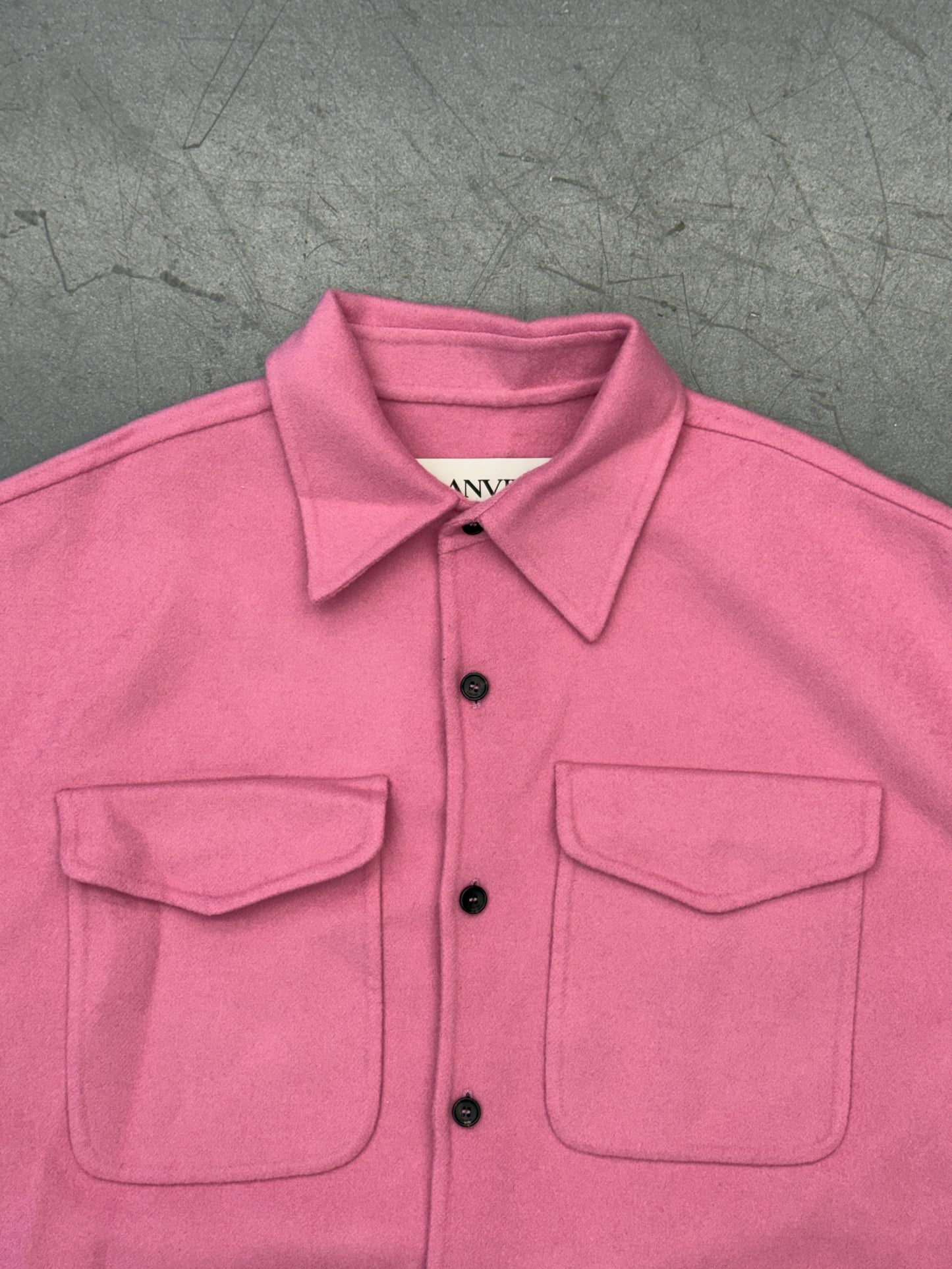 LANVIN SIGNATURE PATCH WOOL JUMBO PEA COAT - PINK