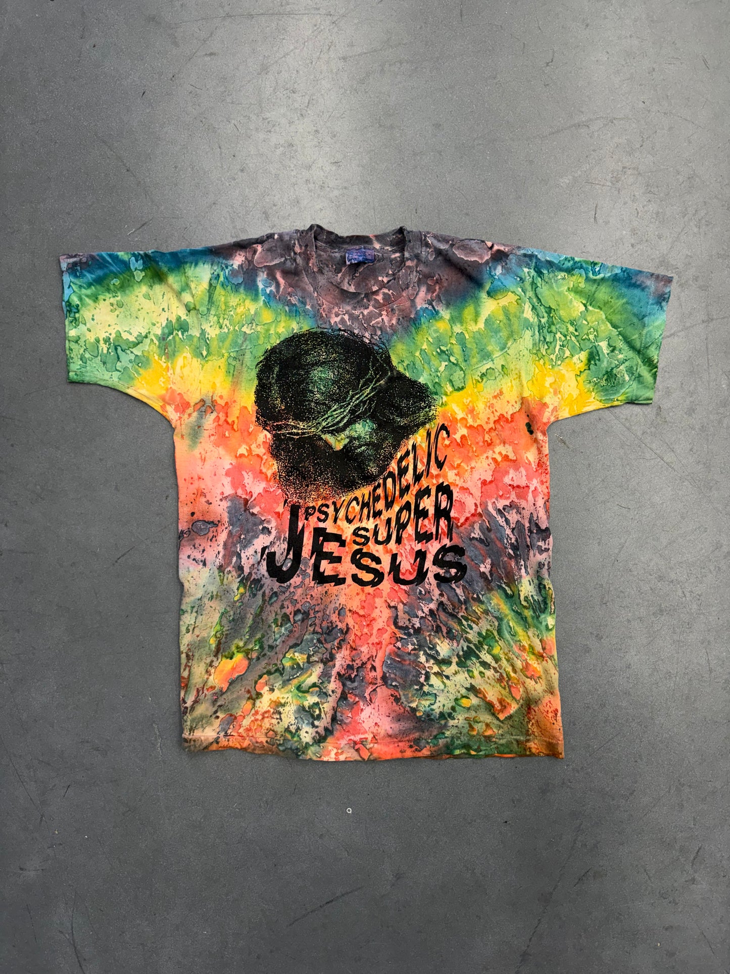 90S "PSYCHEDELIC SUPER JESUS" TIE-DYE TEE (TSF TAG)