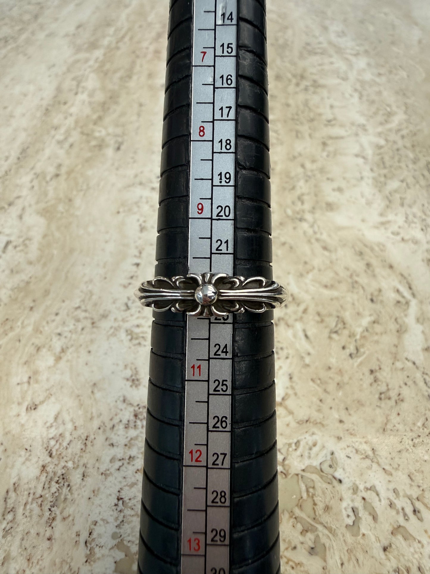 CHROME HEARTS BABY CLASSIC FLORAL CROSS SILVER RING