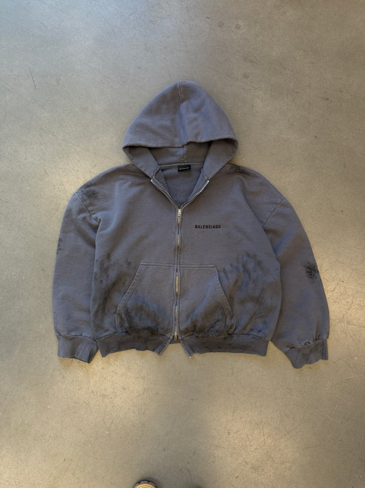MEN'S BALENCIAGA BACK ZIP-UP HOODIE REGULAR FIT IN FADED DARK BLUE/BLACK - DIRTY LOOK