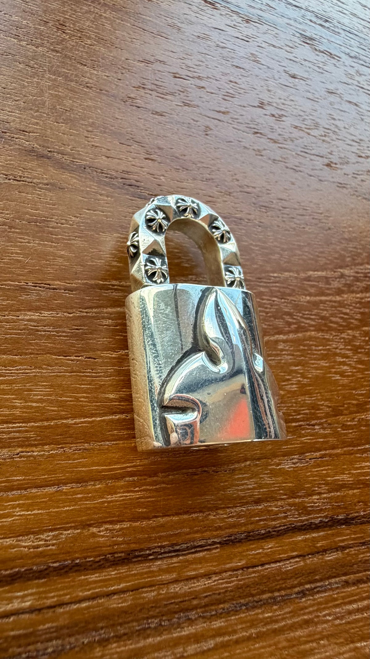CHROME HEARTS LOVE'S NOT DEAD SILVER FLEUR LOCK PENDANT AND SPIKE KEY