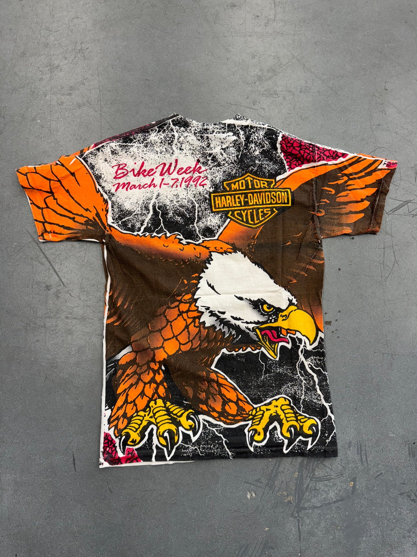 1992 HARLEY-DAVIDSON BIKE WEEK EAGLE AOP TEE (BLACK HARLEY TAG)