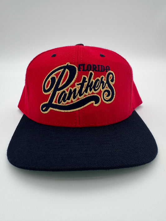 90S FLORIDA PANTHERS CURSIVE SPELL-OUT NUTMEG MILLS SNAPBACK HAT