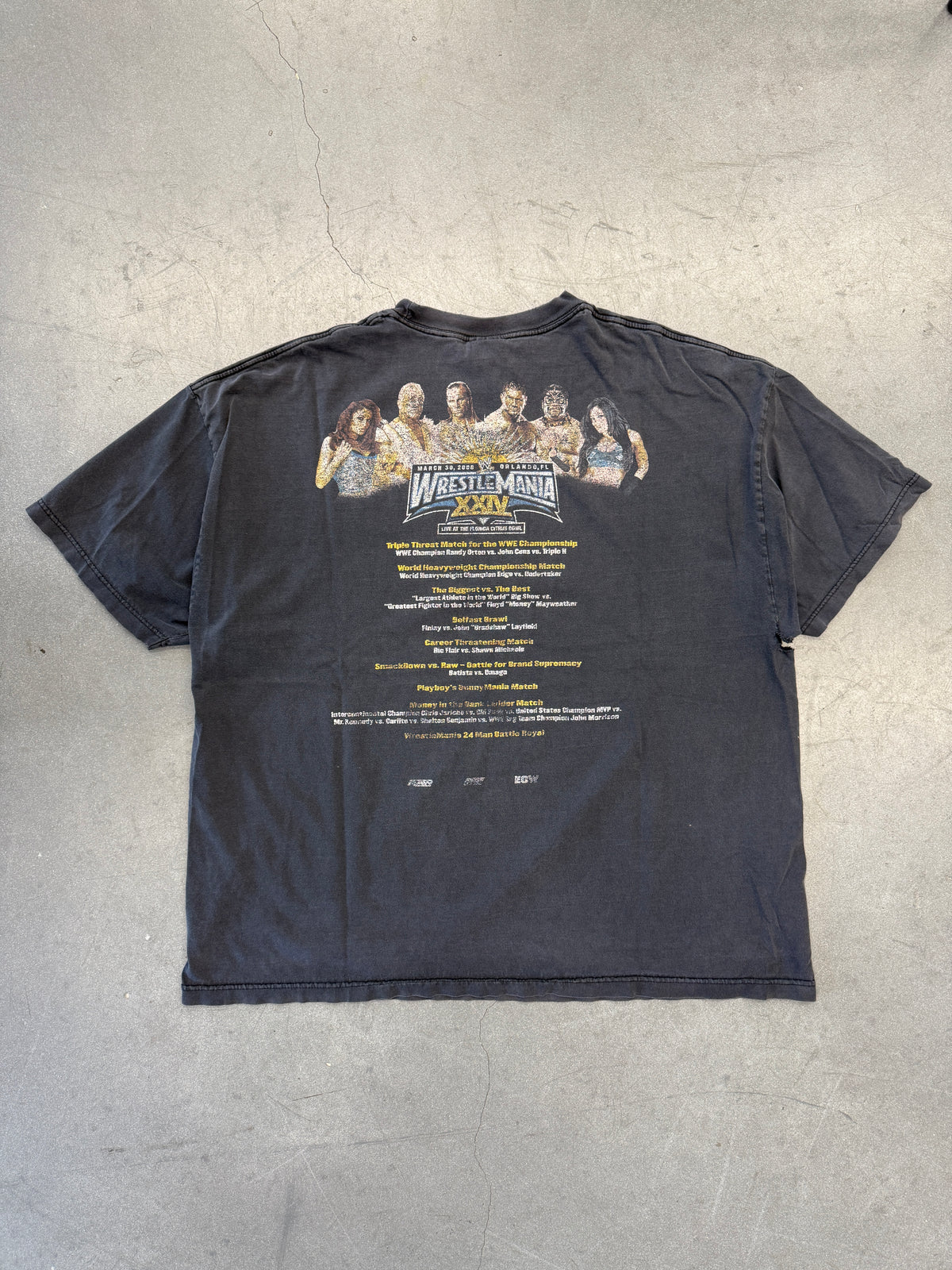 2008 WRESTLEMANIA XXIV FLOYD MAYWEATHER BIG SHOW MATCH CARD FADED TEE (WWE TAG)