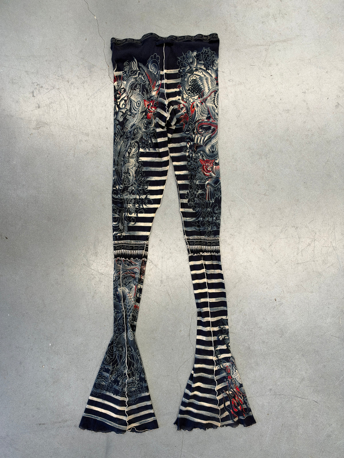 FW23 JEAN PAUL GAULTIER MARINIERE TATTOO FLARE PANTS - NAVY BLUE