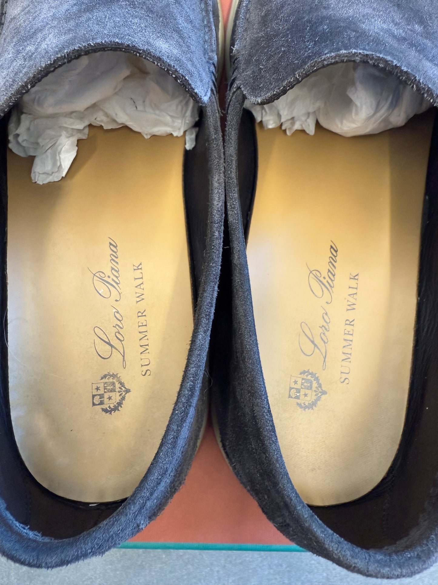 SIZE 43 LORO PIANA SUMMER WALK SUEDE - CAVIAR (PRE-OWNED WITH BOX)